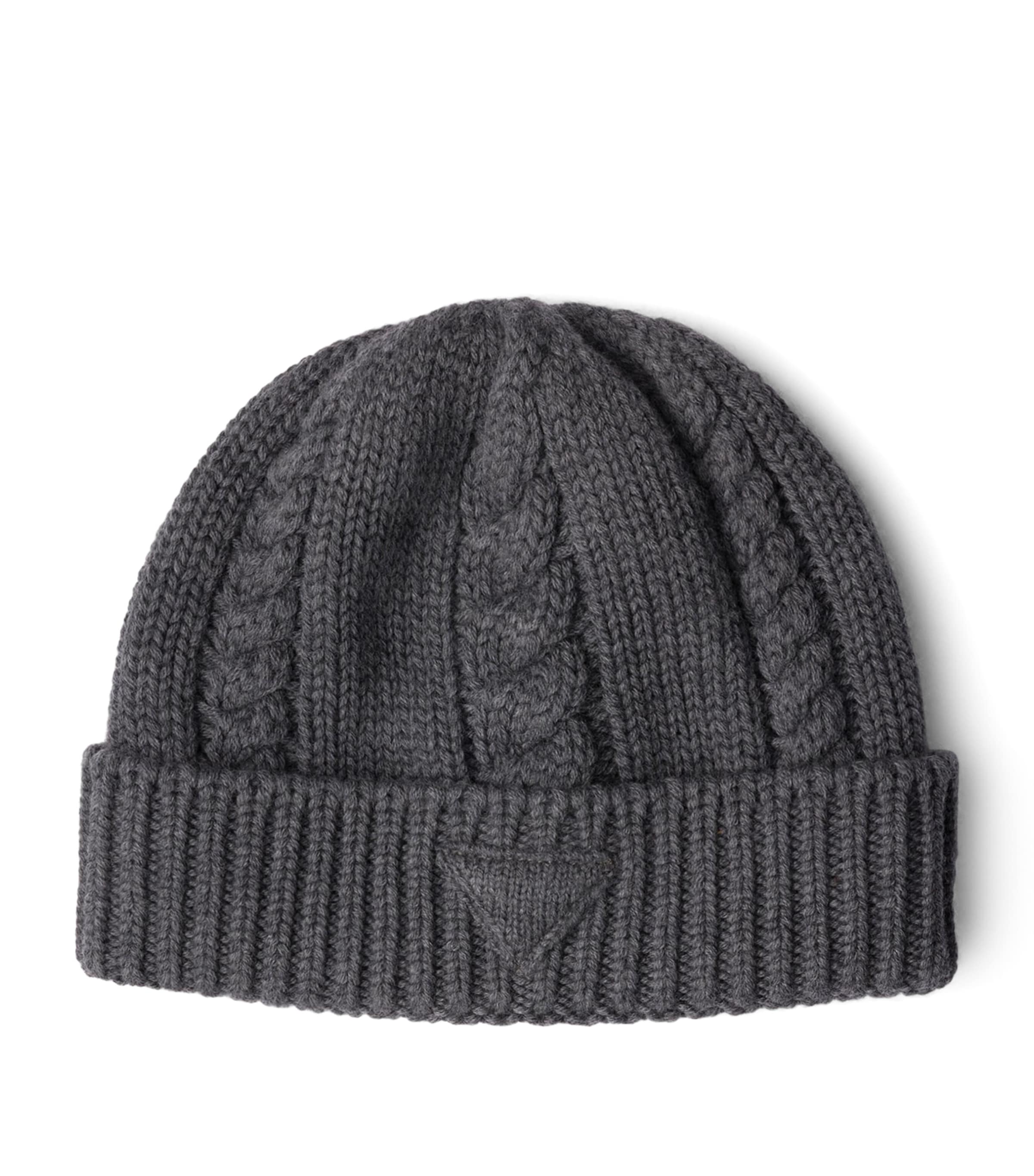 Prada Virgin Wool Triangle Beanie Grey