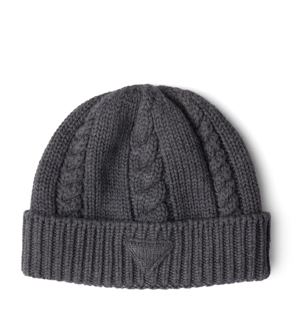 Prada Virgin Wool Triangle Beanie Grey