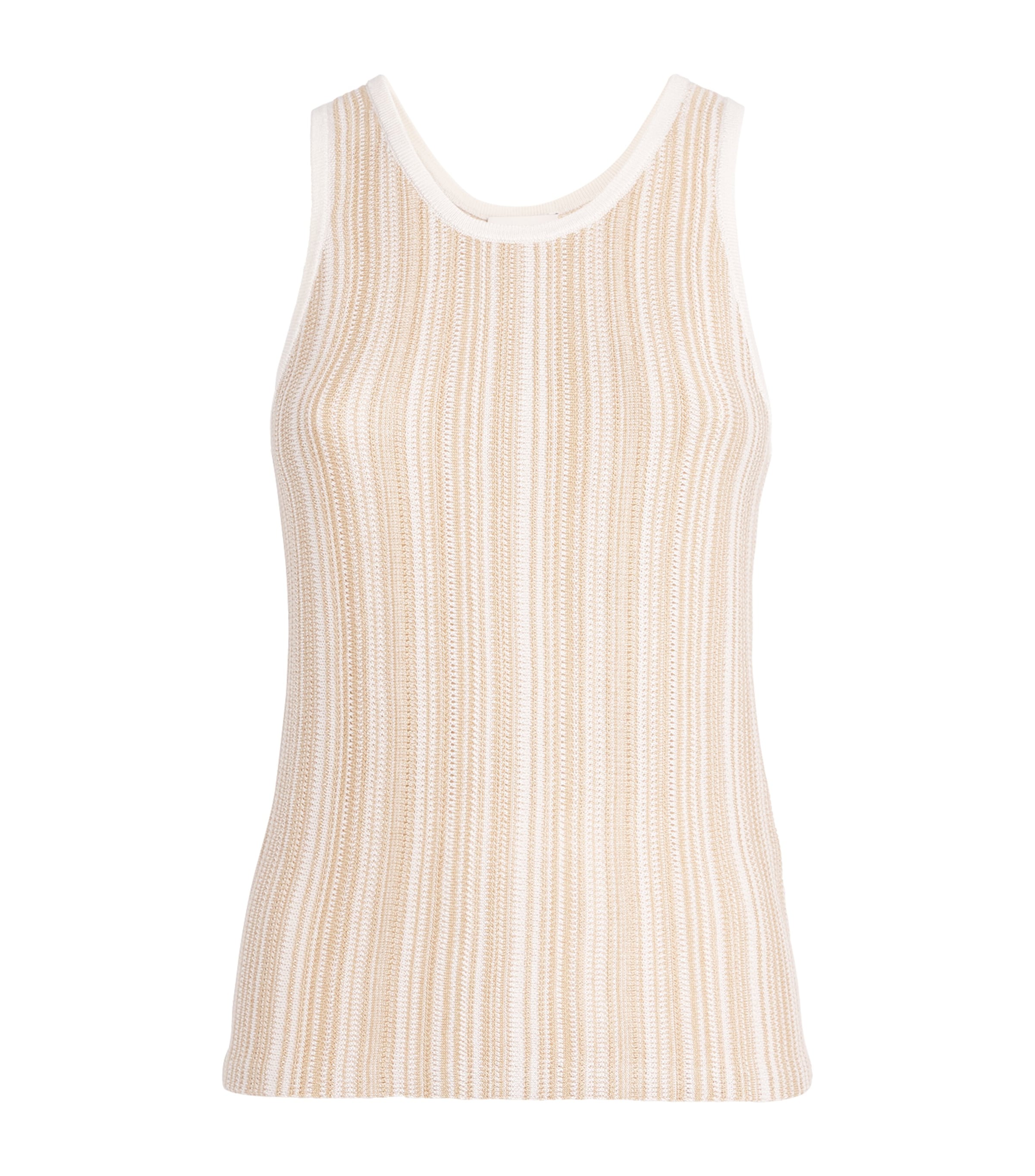 Soft Goat Womens Silk-Cashmere Textured Stripe Tank Top Camel