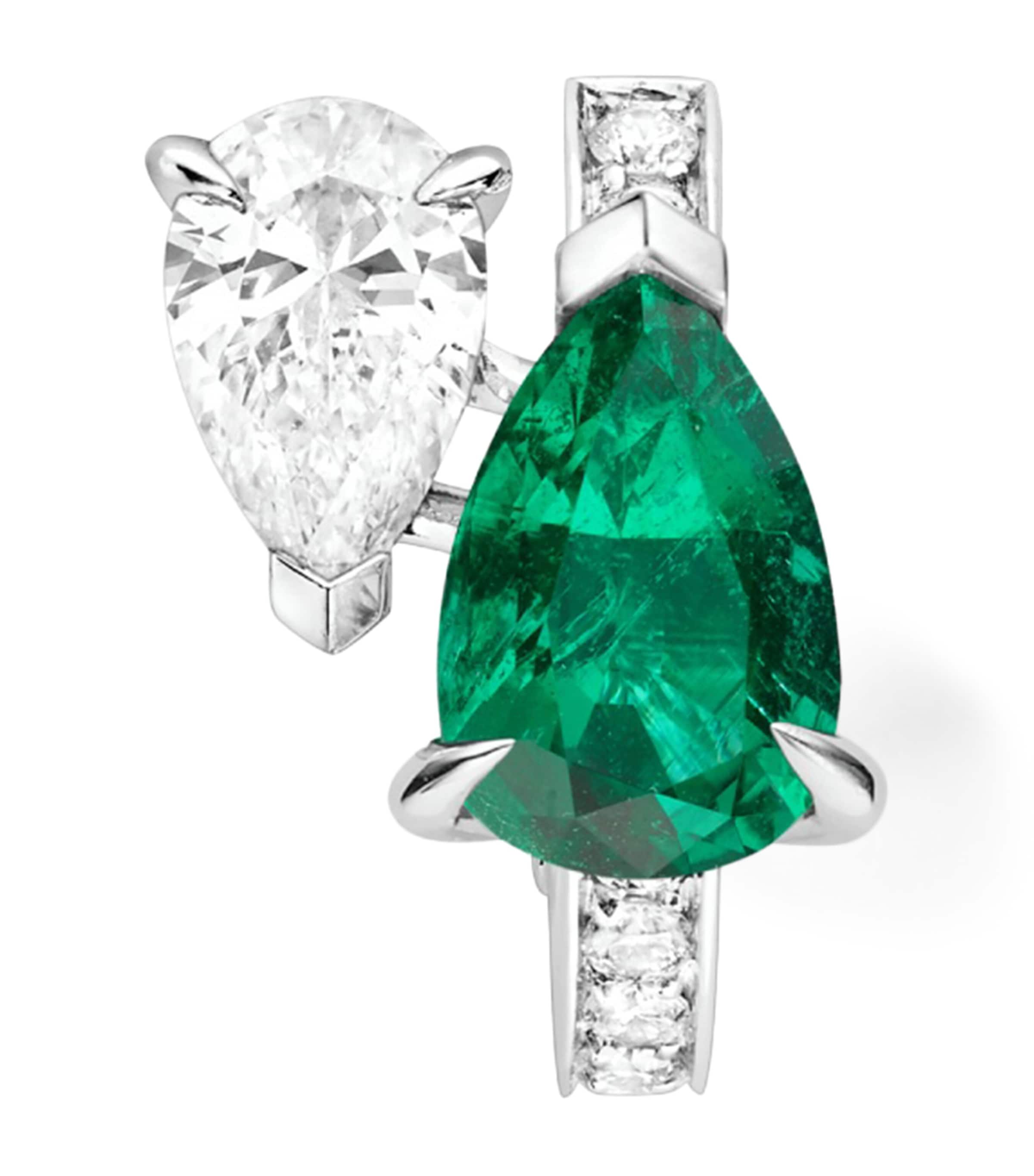 Repossi White Gold, Diamond and Emerald Serti Sur Vide Single Earring White Gold