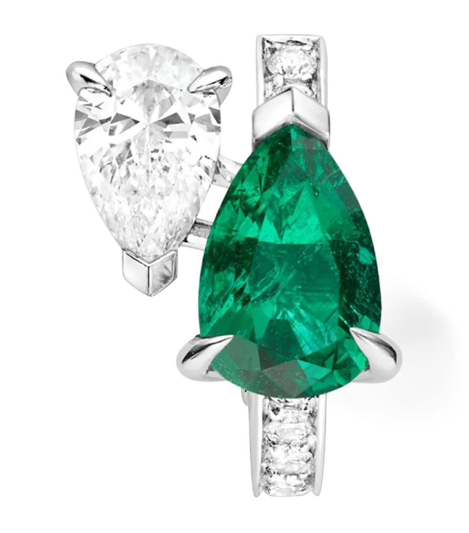 Repossi White Gold, Diamond and Emerald Serti Sur Vide Single Earring White Gold