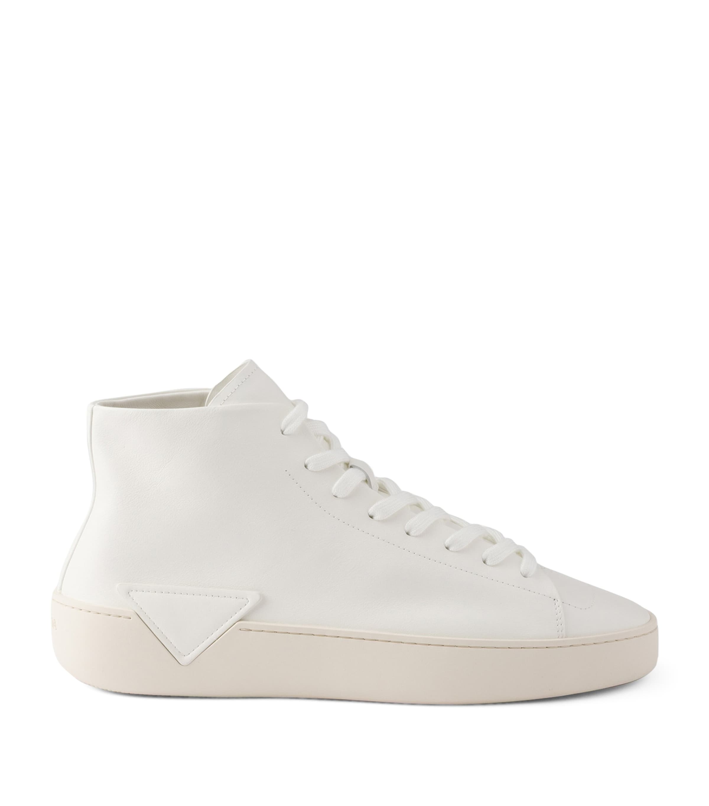 Prada Leather Court High-Top Sneakers White