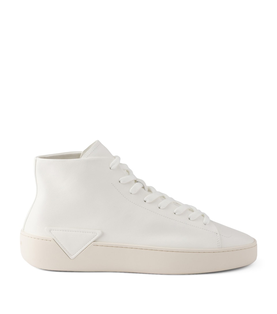 Prada Leather Court High-Top Sneakers White