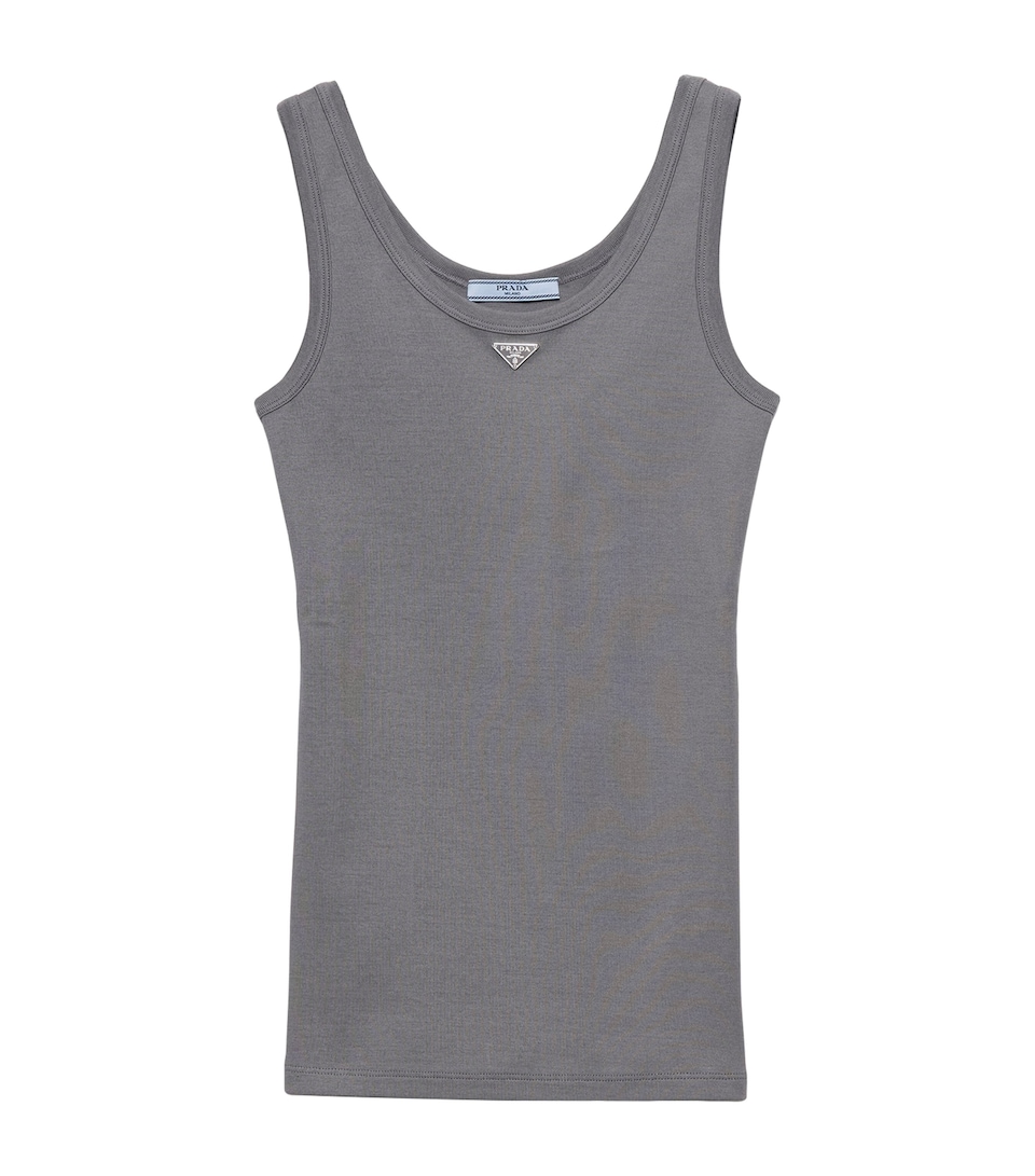 Prada Womens Cotton Ribbed Tank Top Gold/silver
