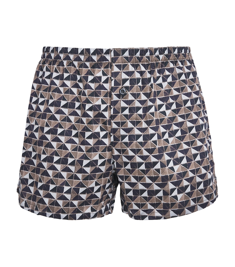 Zimmerli Mens Cotton Sateen Printed Boxer Shorts Geo Blue