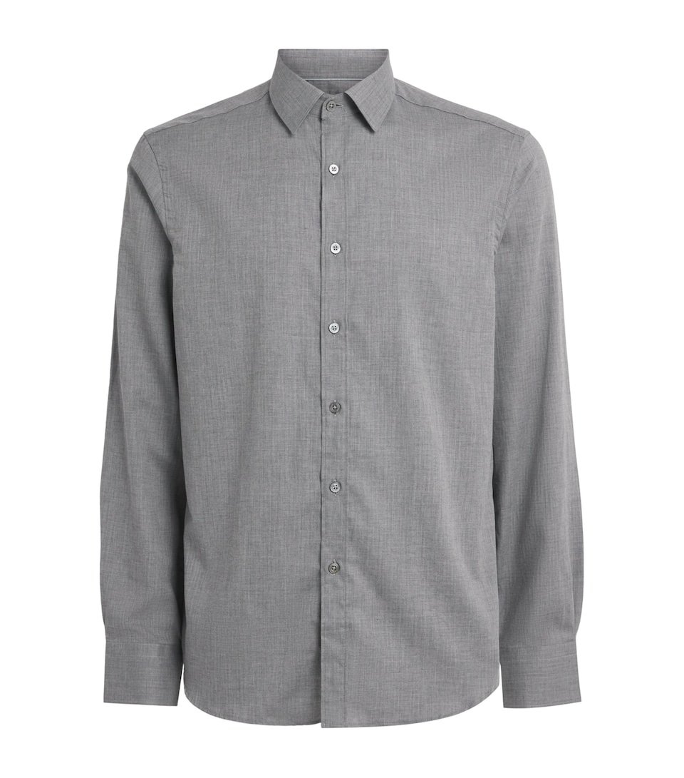 Canali Mens Cotton Herringbone Shirt Grey