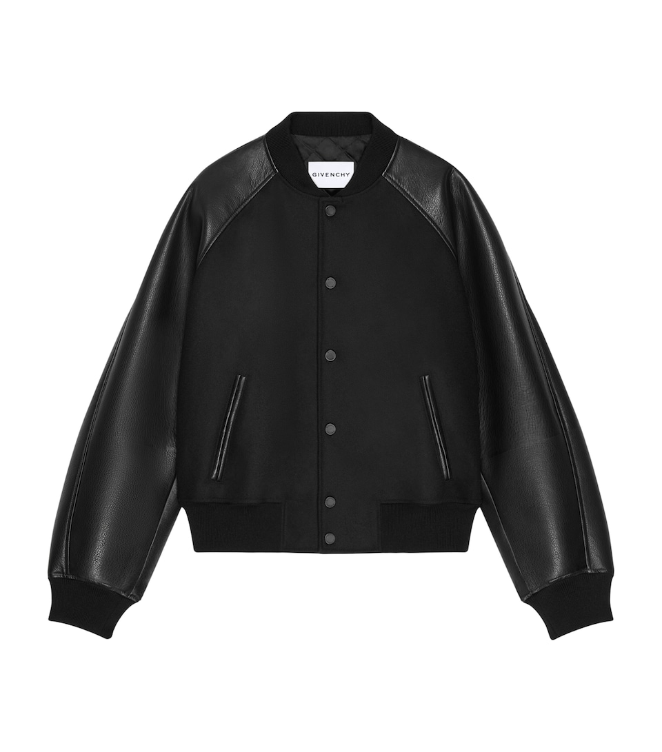 Wool Lambskin-Trim Bomber Jacket