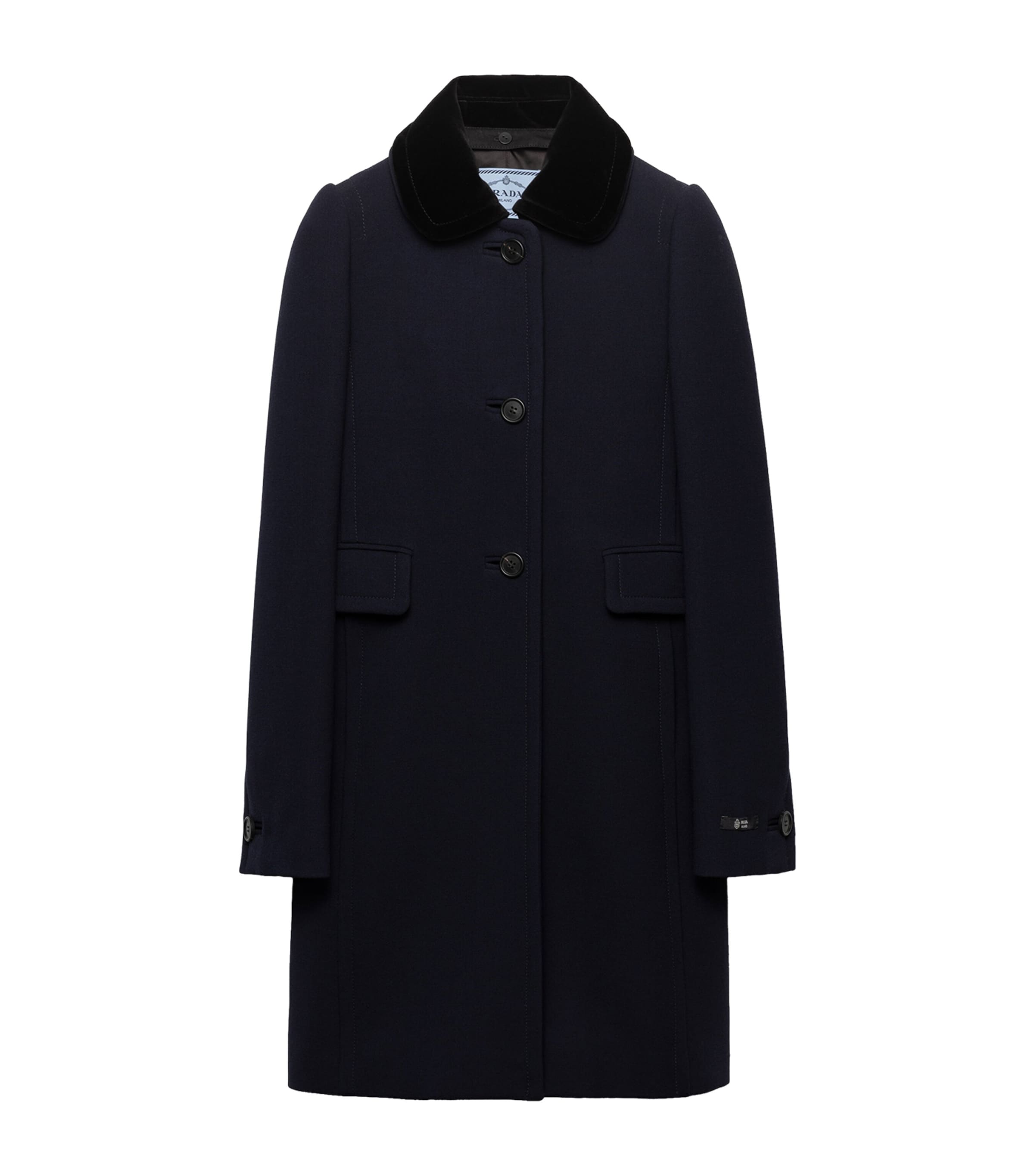 Natté Wool Velvet-Collar Coat