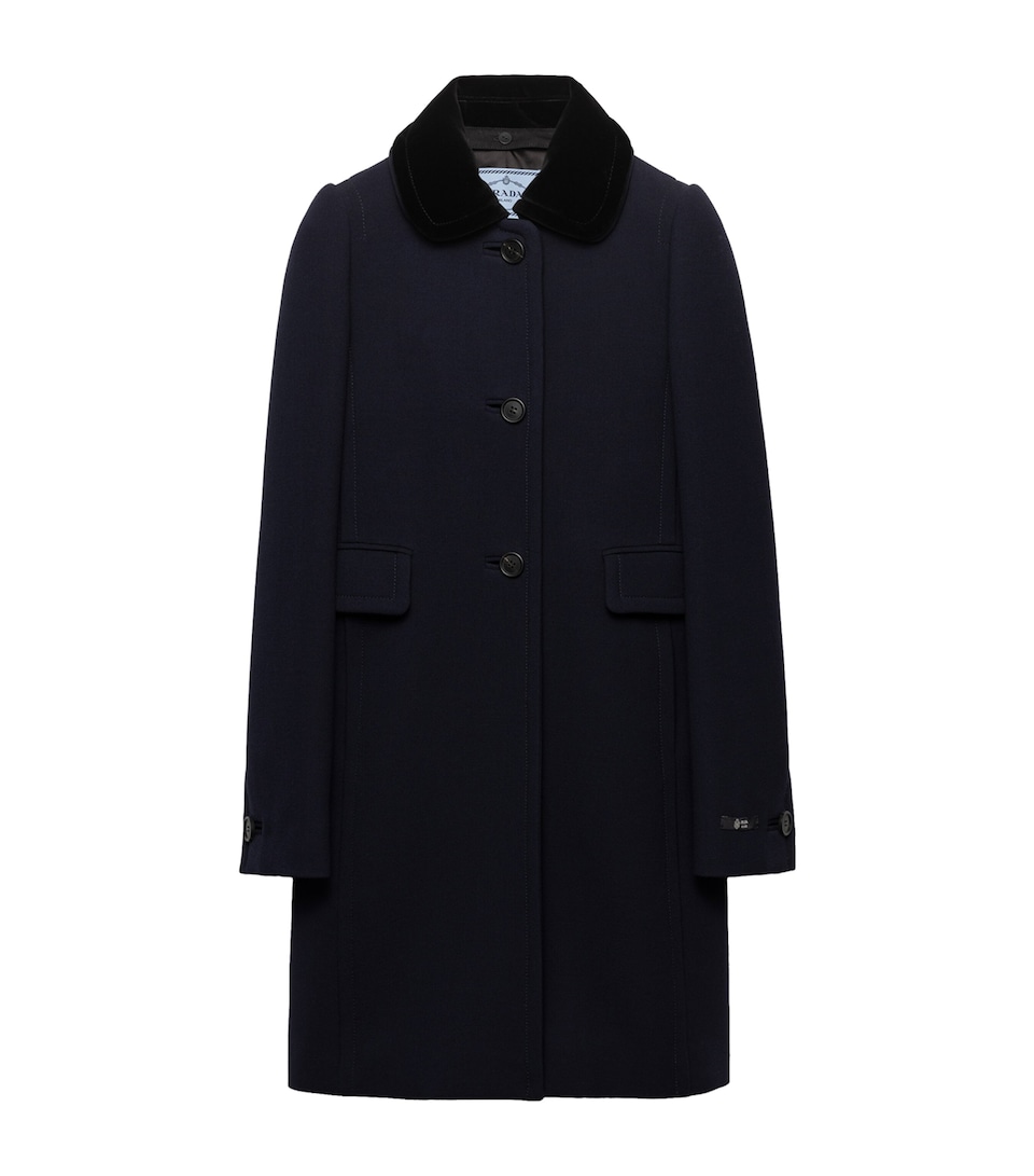 Natté Wool Velvet-Collar Coat