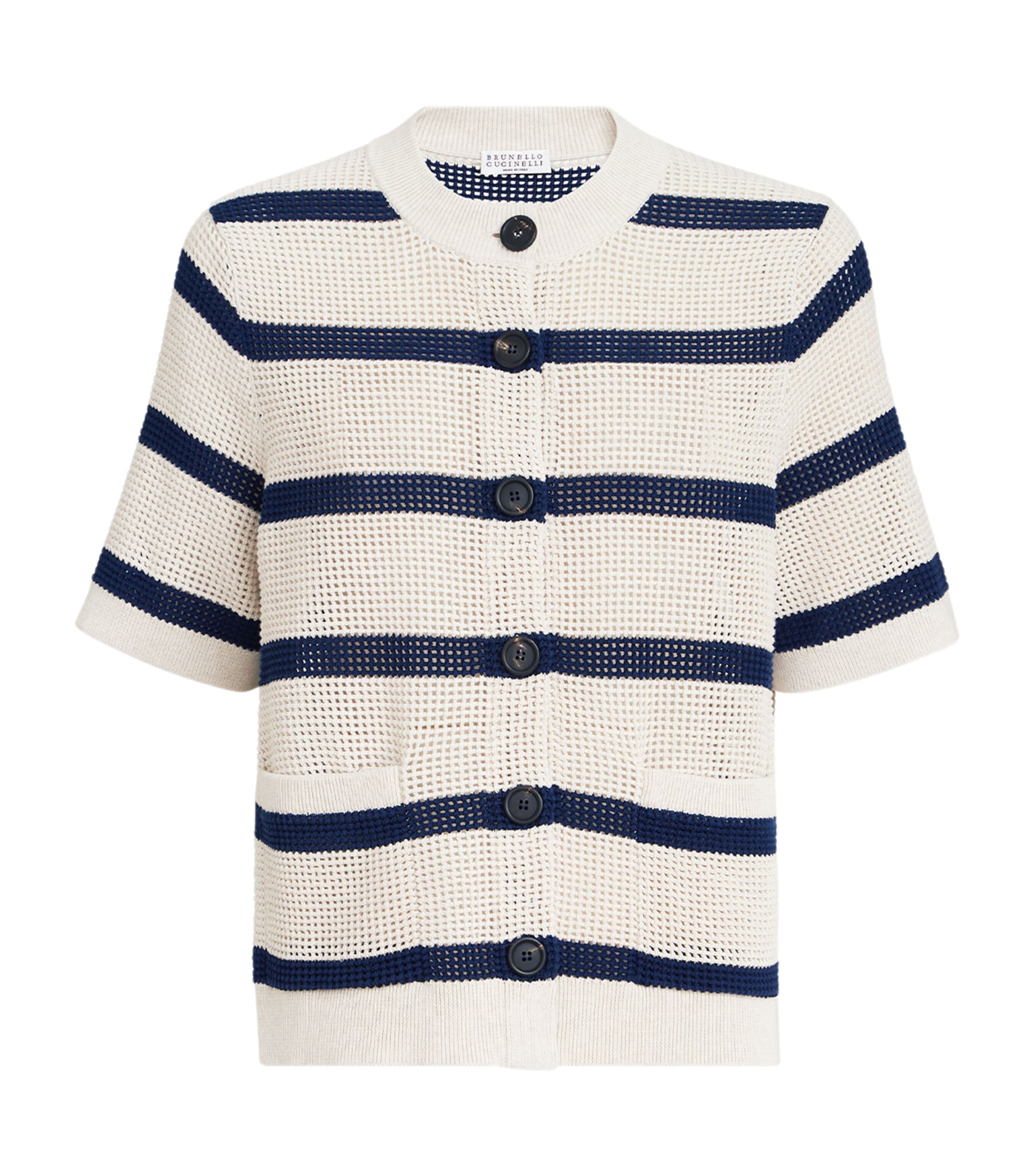 Cotton Stripe Short-Sleeve Cardigan