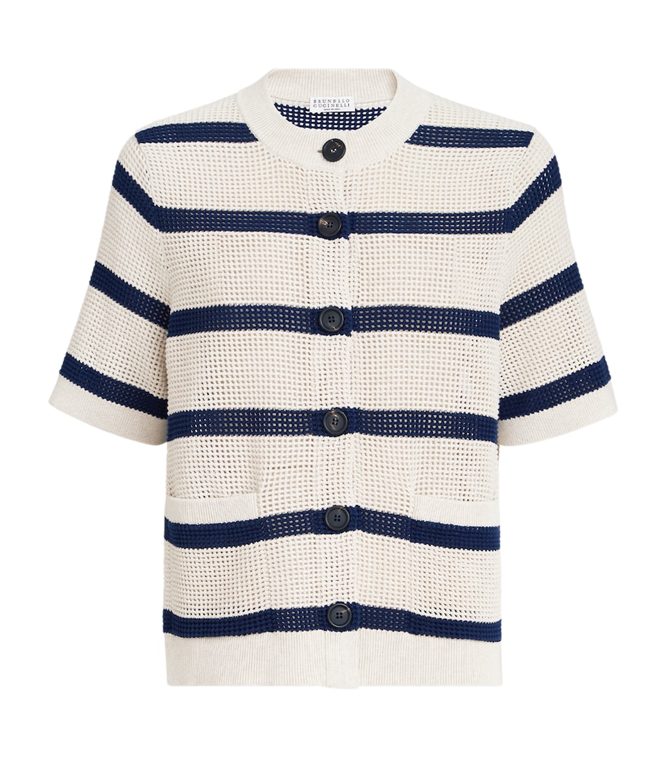Cotton Stripe Short-Sleeve Cardigan