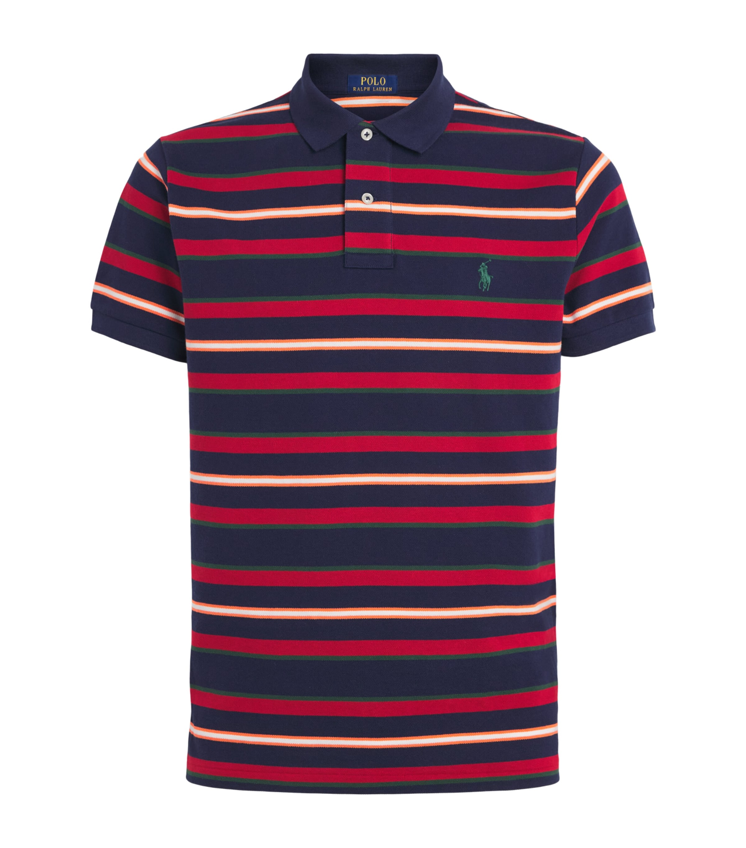 Polo Ralph Lauren Mens Cotton Stripe Custom Slim Polo Shirt Newport Navy Multi