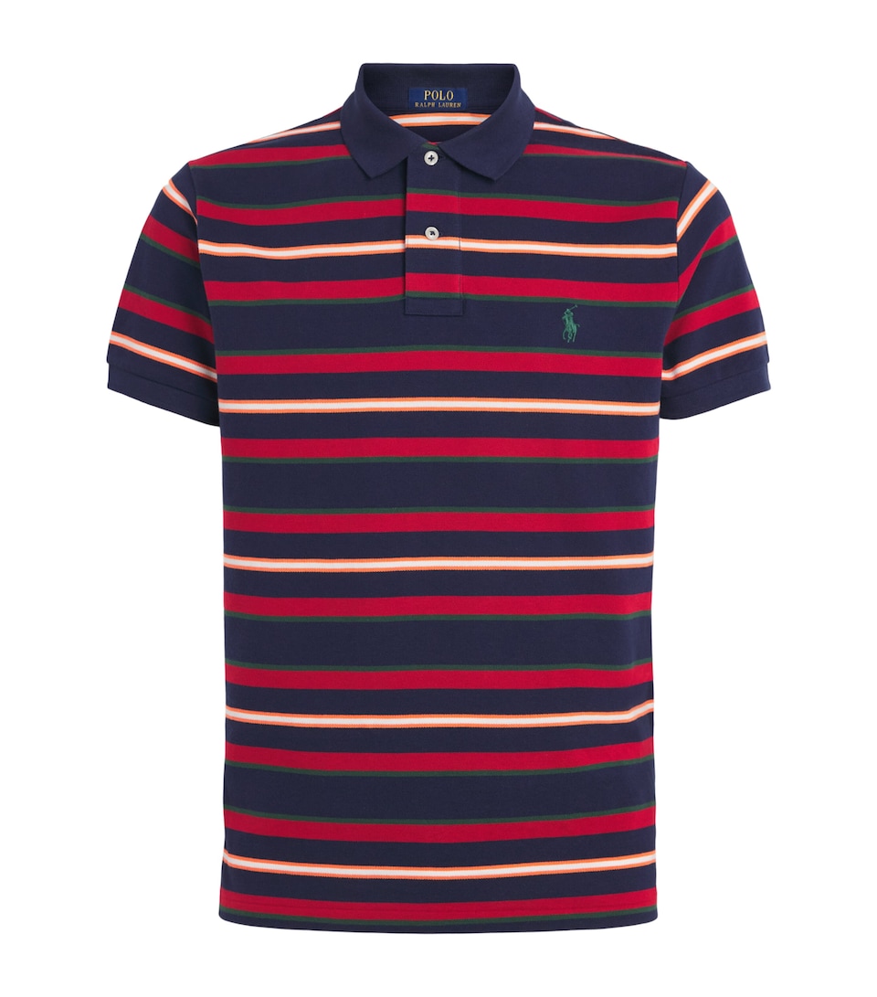Polo Ralph Lauren Mens Cotton Stripe Custom Slim Polo Shirt Newport Navy Multi