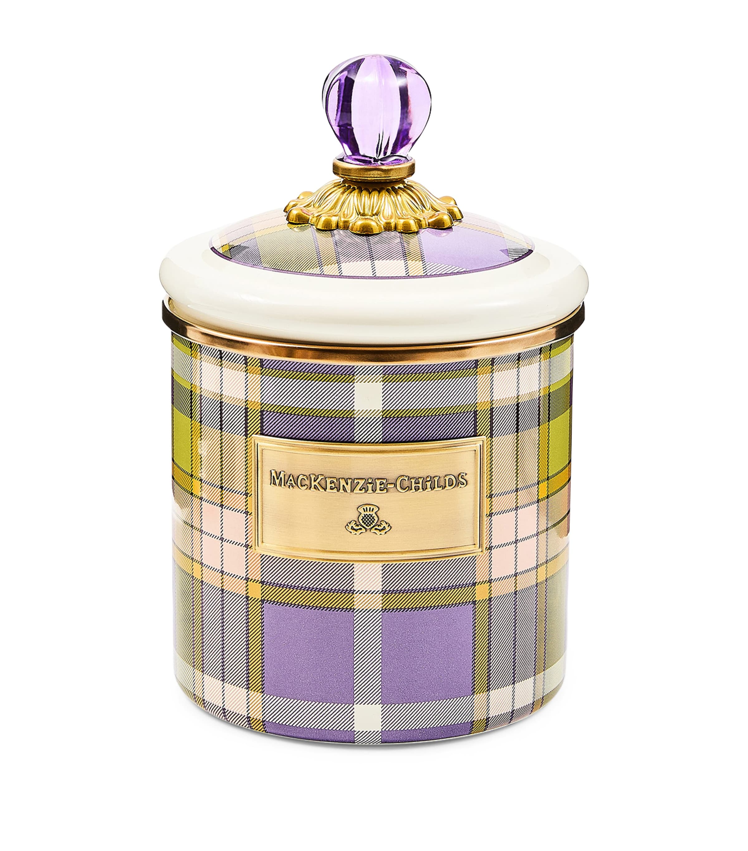 MacKenzie-Childs Small Steel Violet Check Canister (12cm) Violet