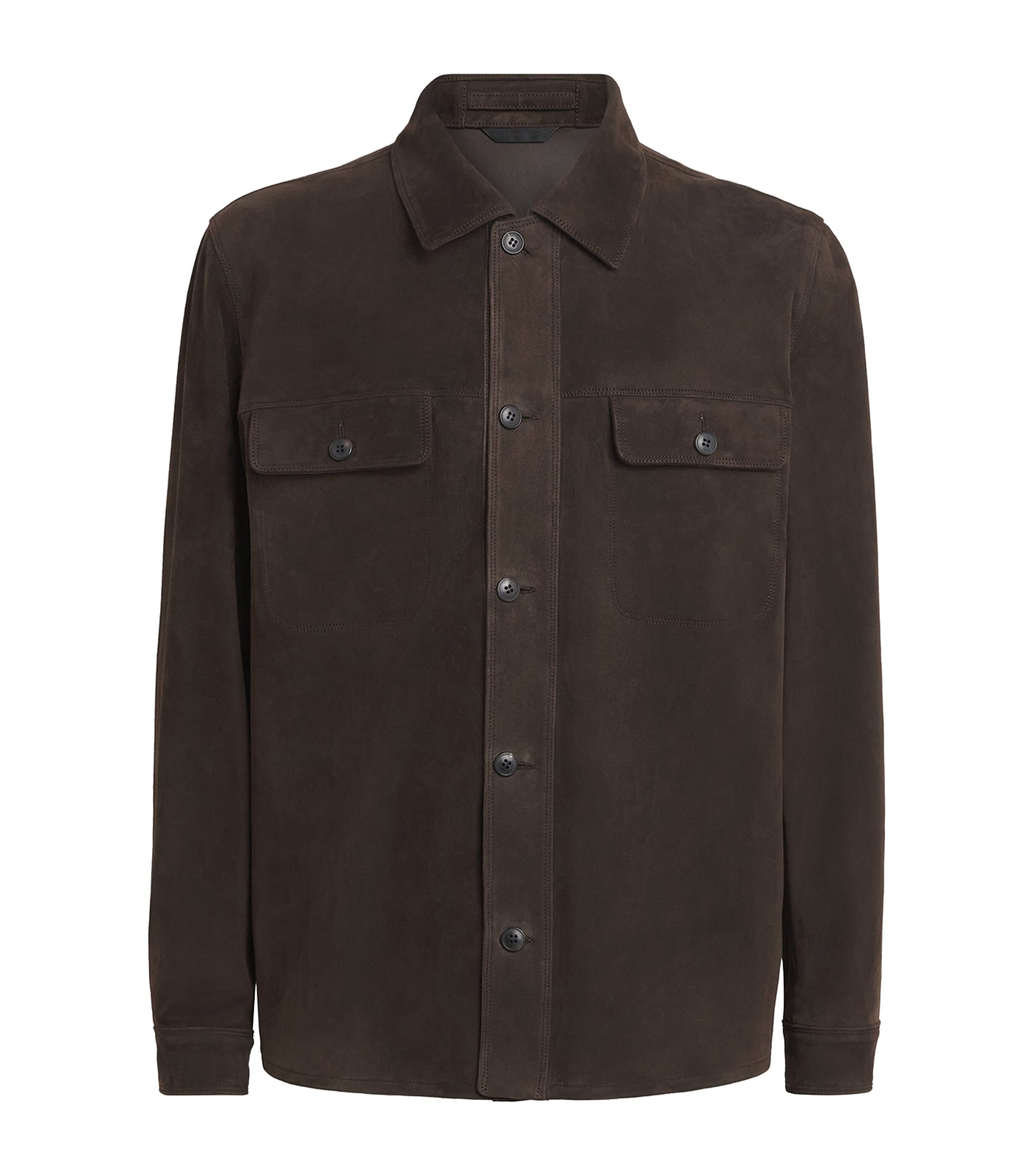 Sunspel Mens Suede Overshirt Dark Brown
