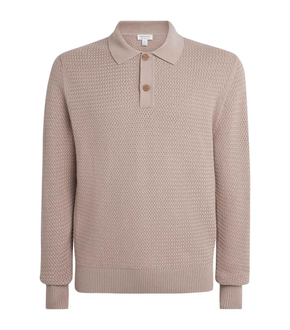 Sunspel Mens Cotton Basketweave Polo Sweater