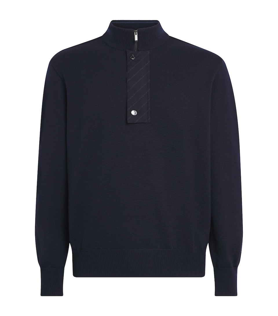 Paul & Shark Mens Virgin Wool Quarter-Zip Sweater Blue