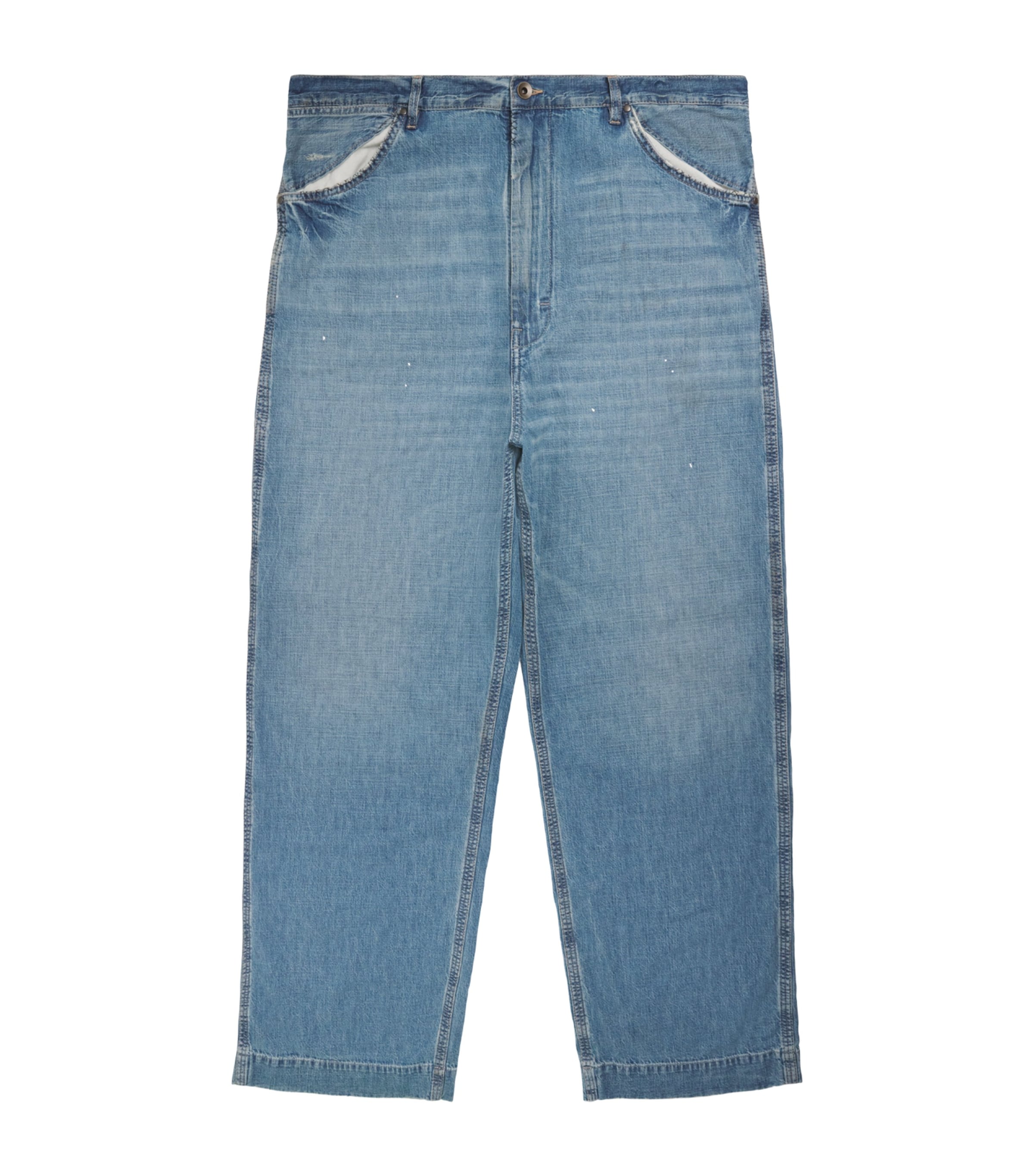Maison Margiela Mens Distressed Wide-Leg Jeans Blue Washed