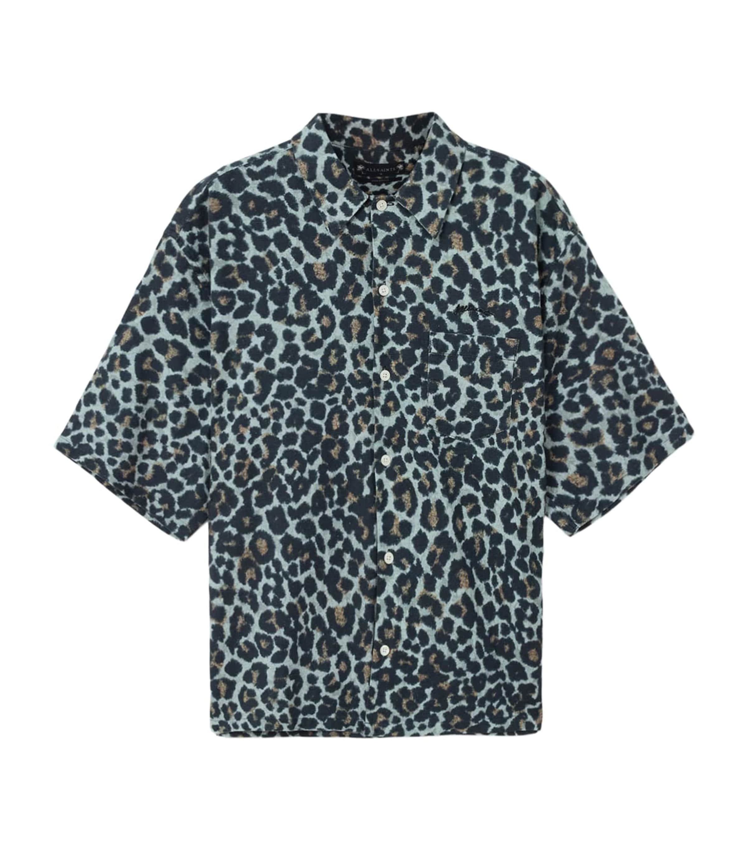 AllSaints Mens Organic Cotton-Linen Silesia Shirt Soft Ash Grey