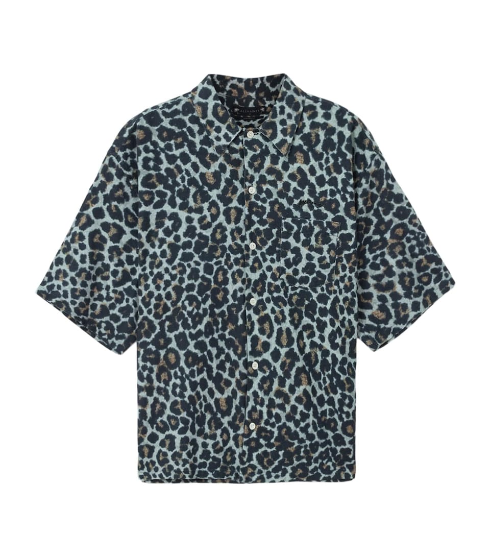 AllSaints Mens Organic Cotton-Linen Silesia Shirt Soft Ash Grey