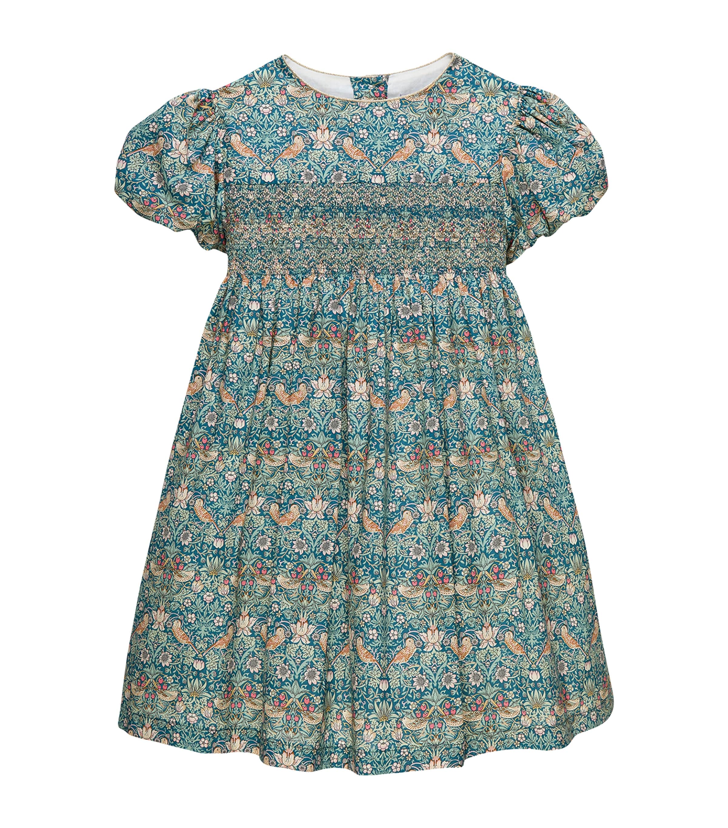 Trotters Cotton Liberty Print Smocked Dress (2-5 Years) Teal