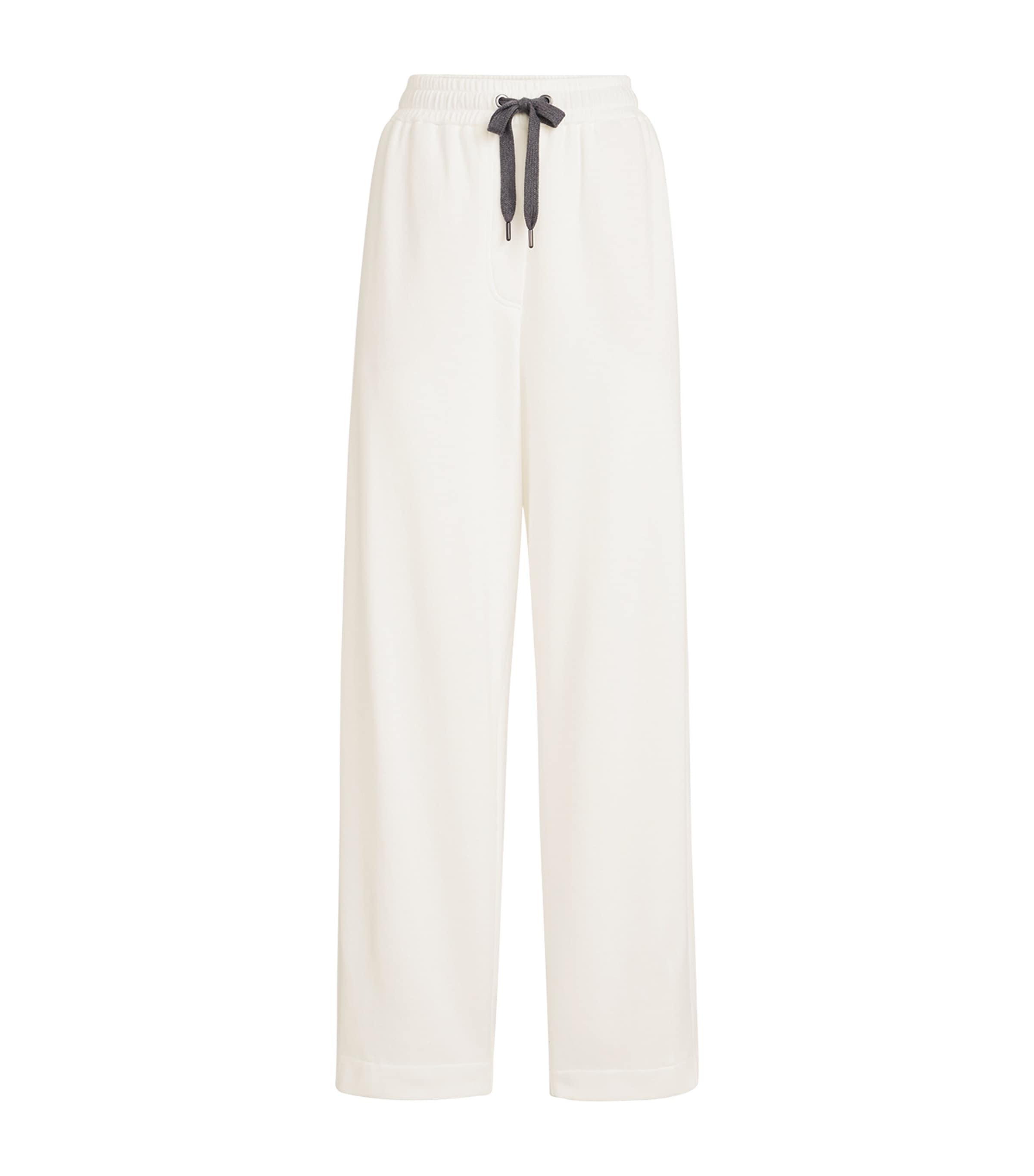 Brunello Cucinelli Womens Piqué Drawstring Straight Trousers White