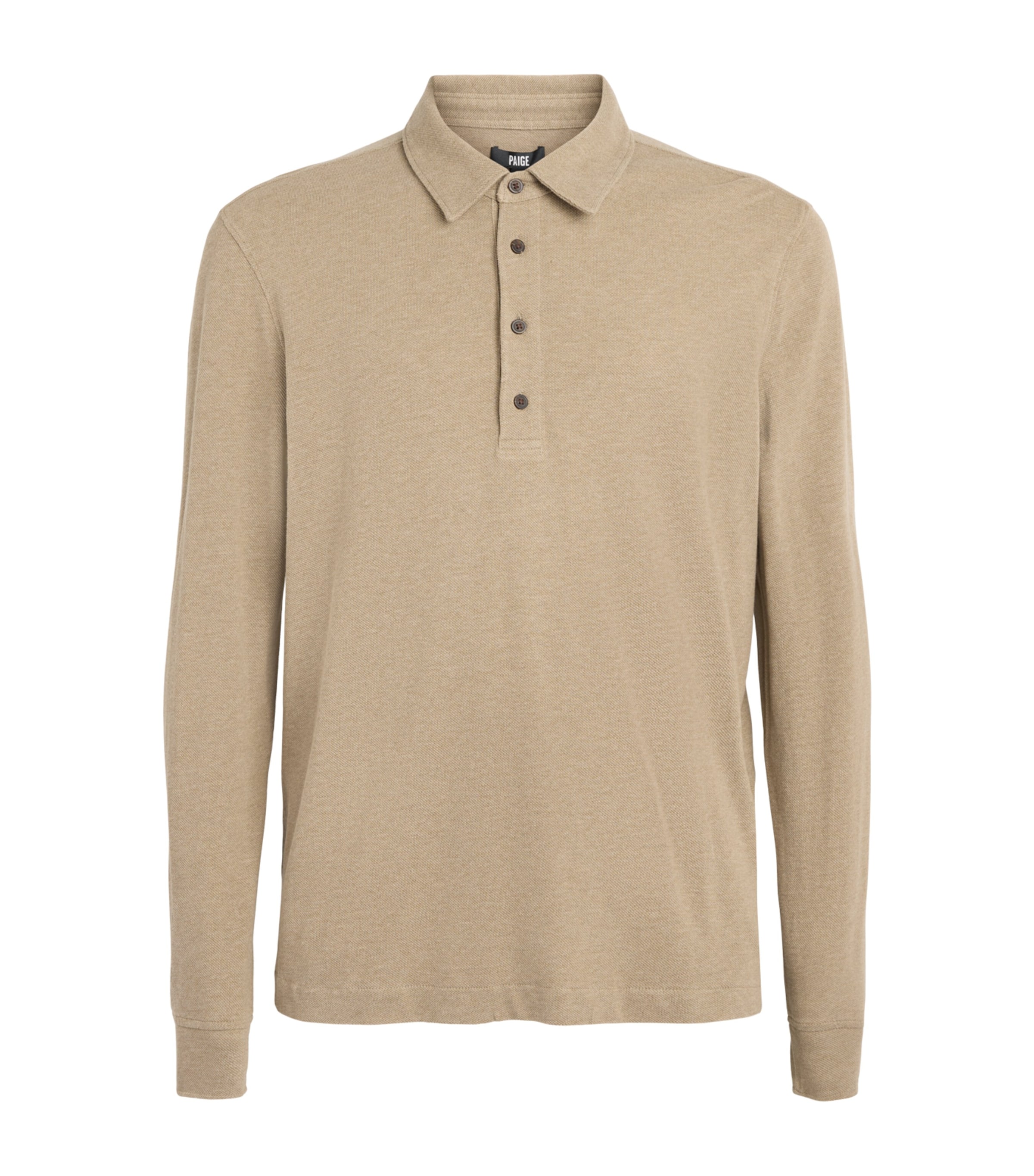 PAIGE Mens Cotton Ballard Long-Sleeve Polo Shirt Light Heather Brown