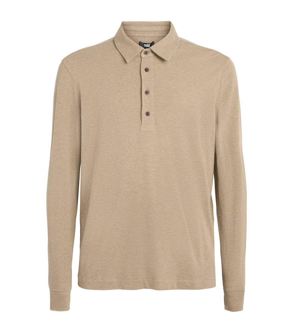 PAIGE Mens Cotton Ballard Long-Sleeve Polo Shirt Light Heather Brown