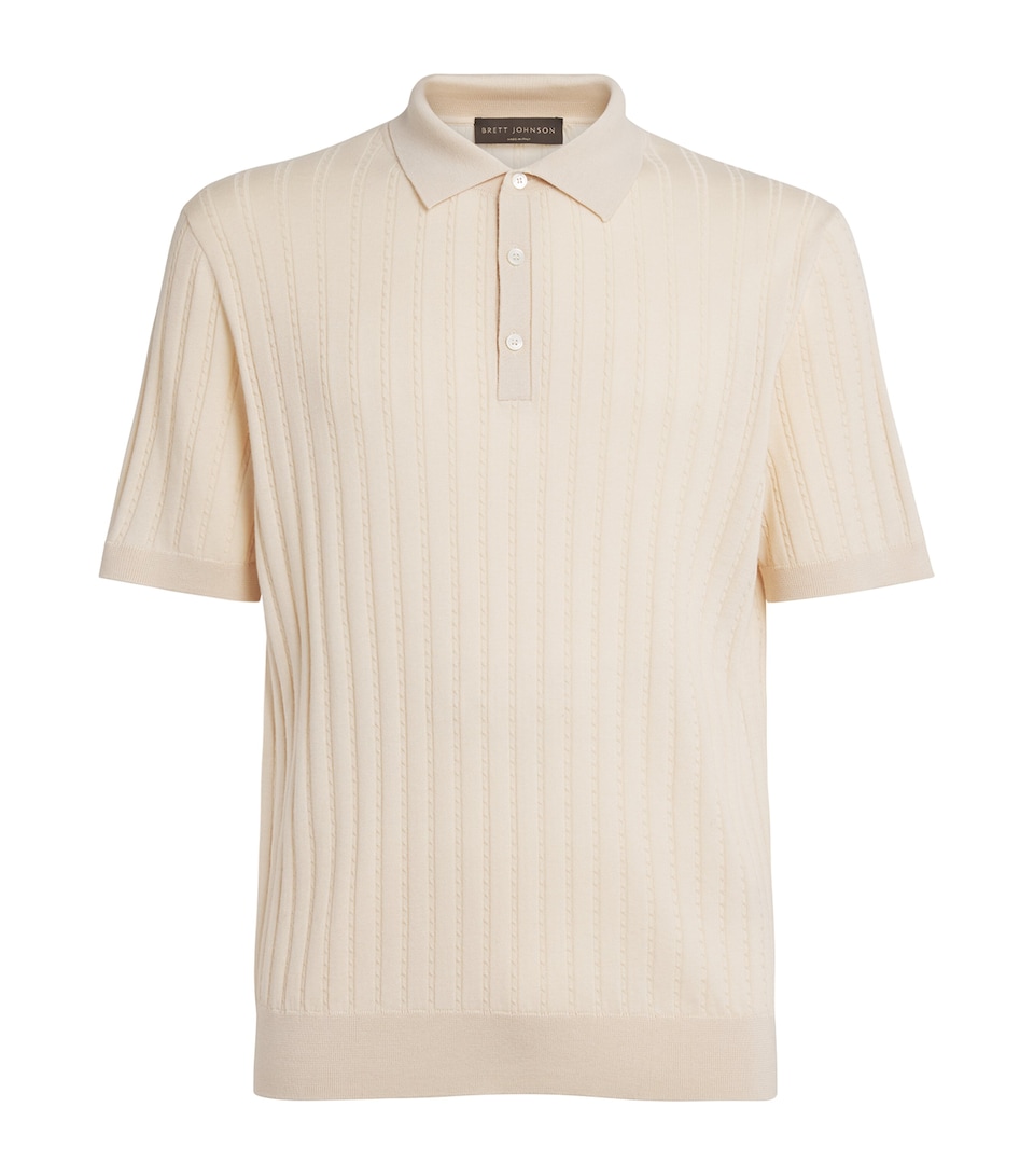 Brett Johnson Mens Cotton-Silk Cable-Knit Polo Shirt Sand