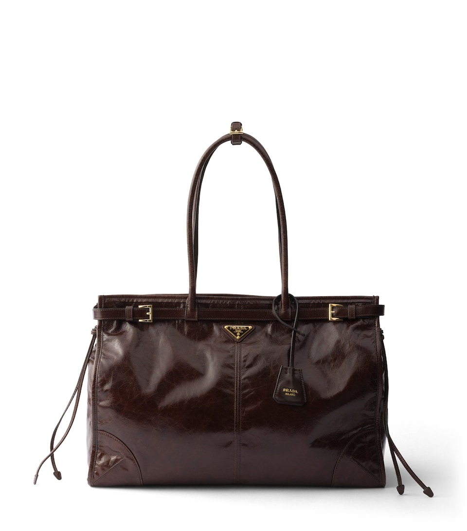 Prada Extra Large Leather Bonnie Shoulder Bag Brown