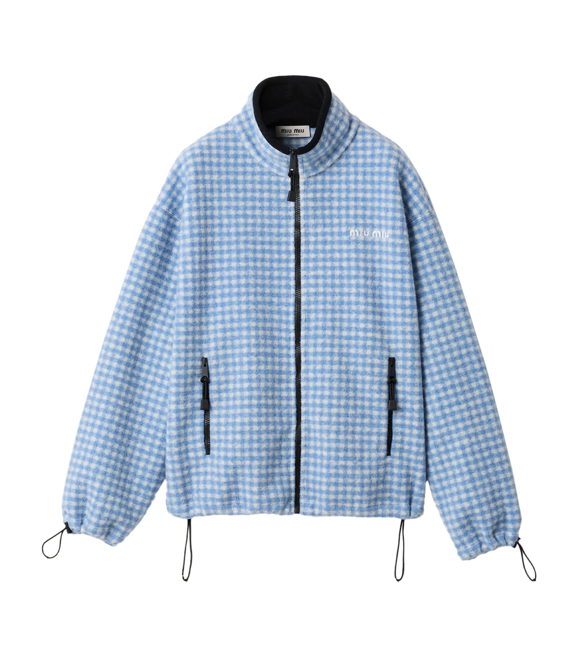 Miu Miu Womens Fleece Gingham Print Jacket White