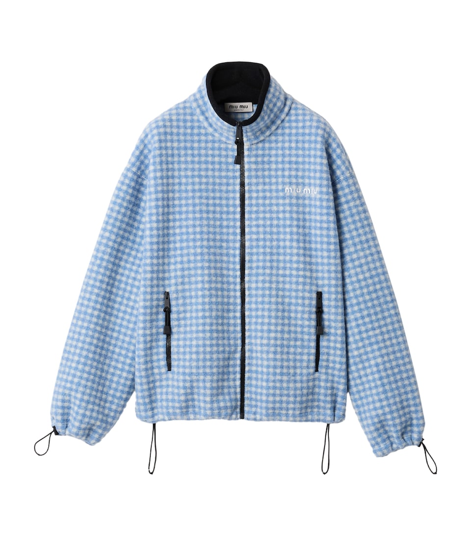 Miu Miu Womens Fleece Gingham Print Jacket White