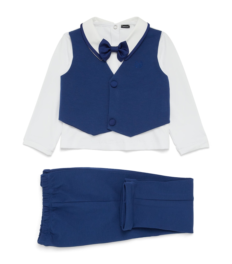Monnalisa Bow Christening Set (3-18 Months) Blu/panna