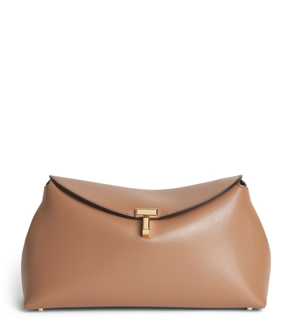 Toteme Leather T-Lock Clutch Bag Camel