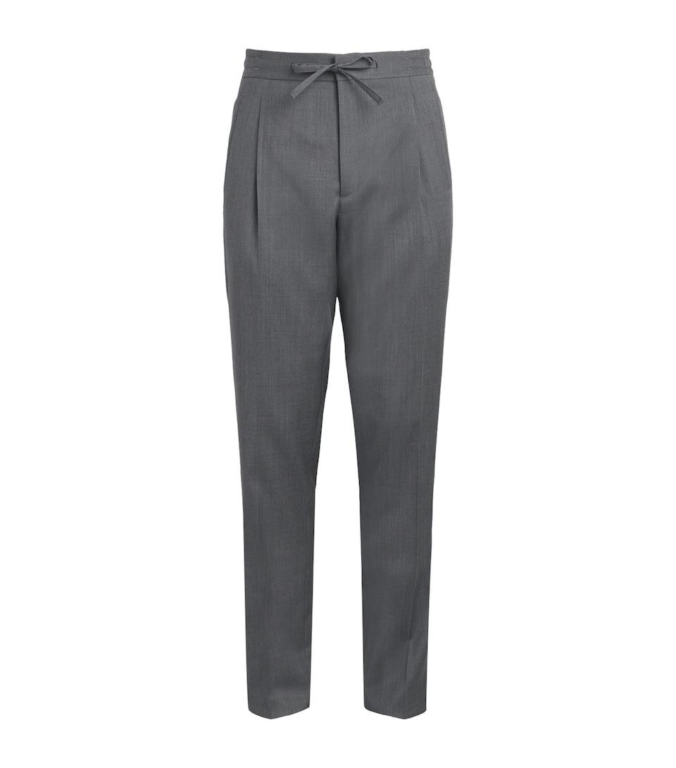Lardini Mens Virgin Wool Drawstring Straight Trousers Grey