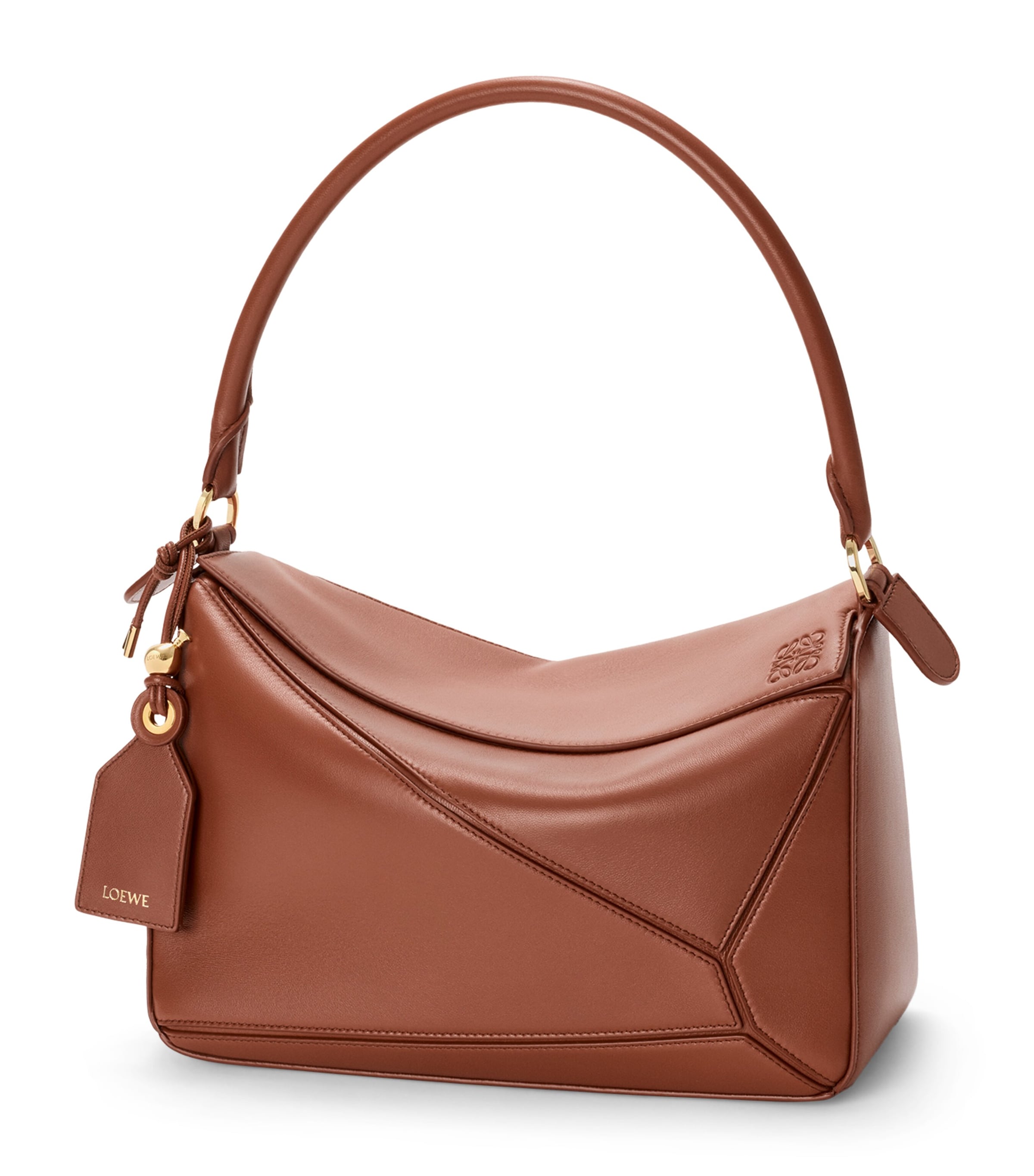 LOEWE Medium Leather Featherlight Puzzle Top-Handle Bag Pecan