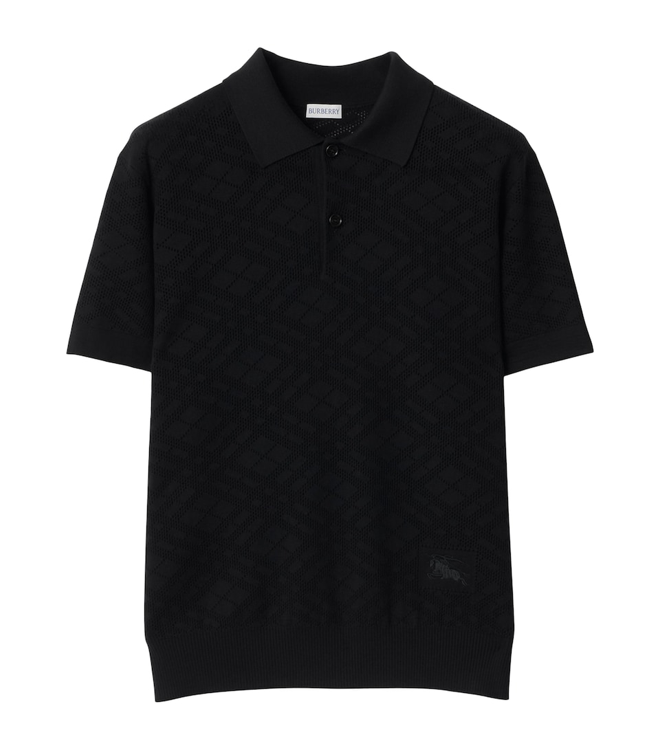Wool Check Pointelle Polo Shirt