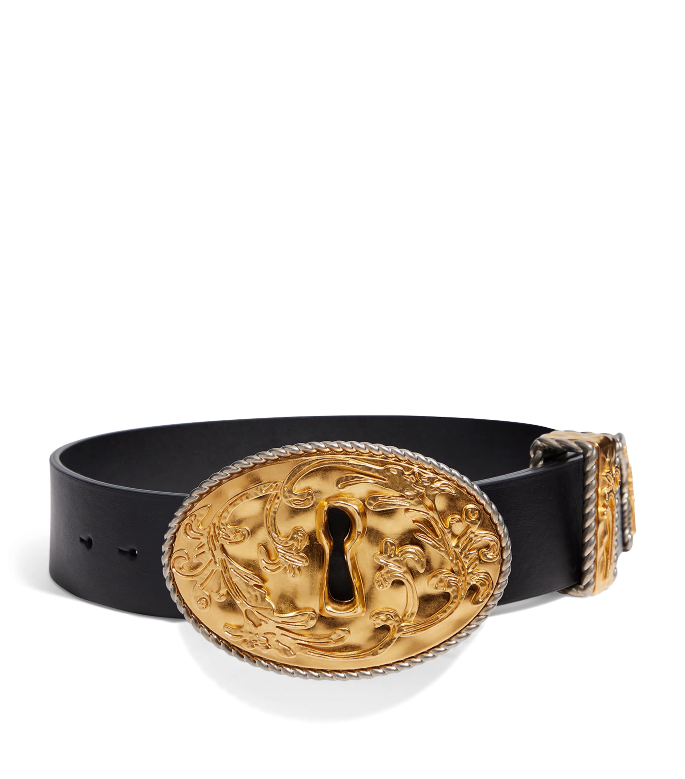 Calfskin Western-Buckle Keyhole Belt