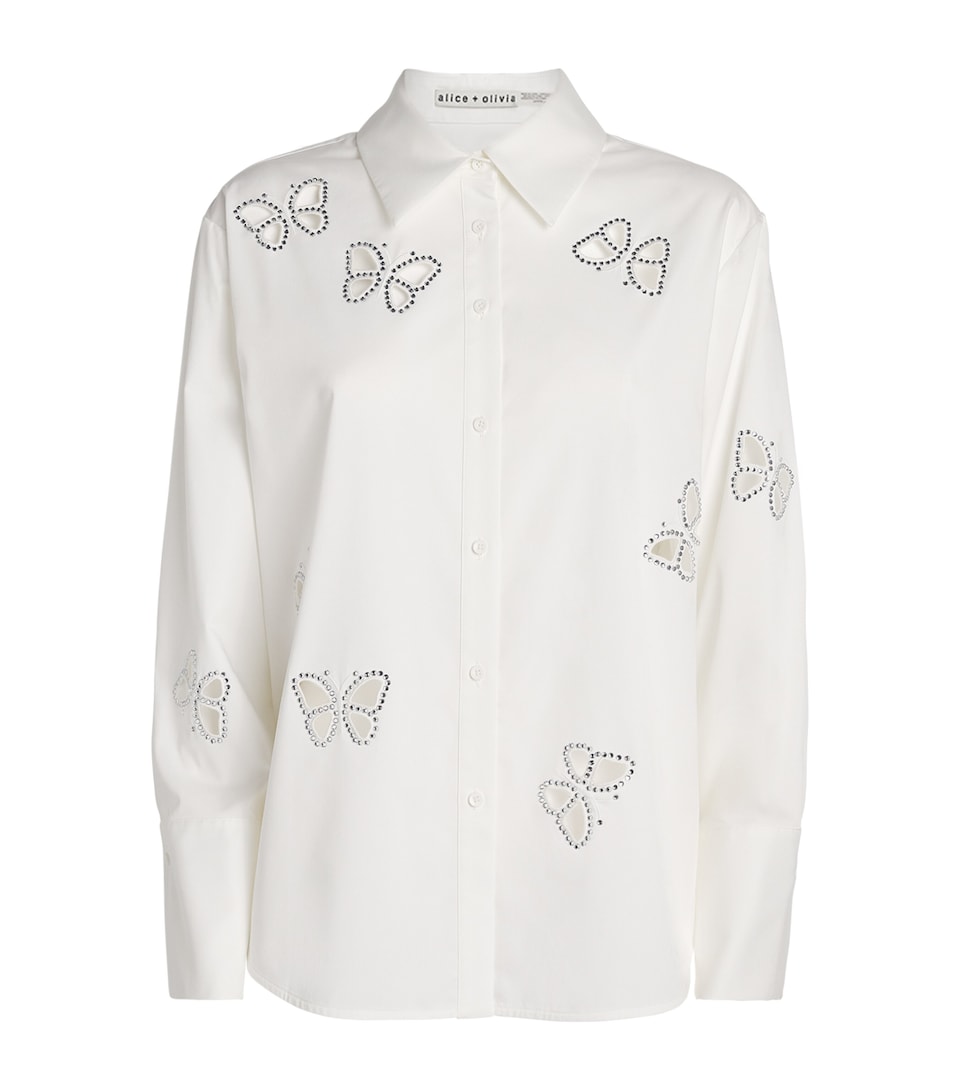 Alice+Olivia Womens Embellished Finely Shirt Off Wht/slv Crs