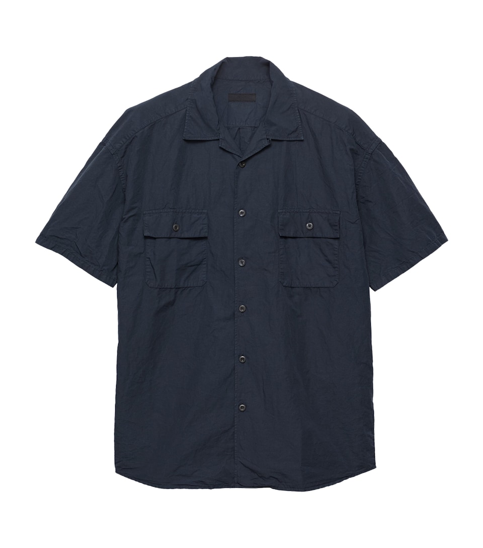 Prada Mens Cotton-Blend Short-Sleeve Shirt Blue