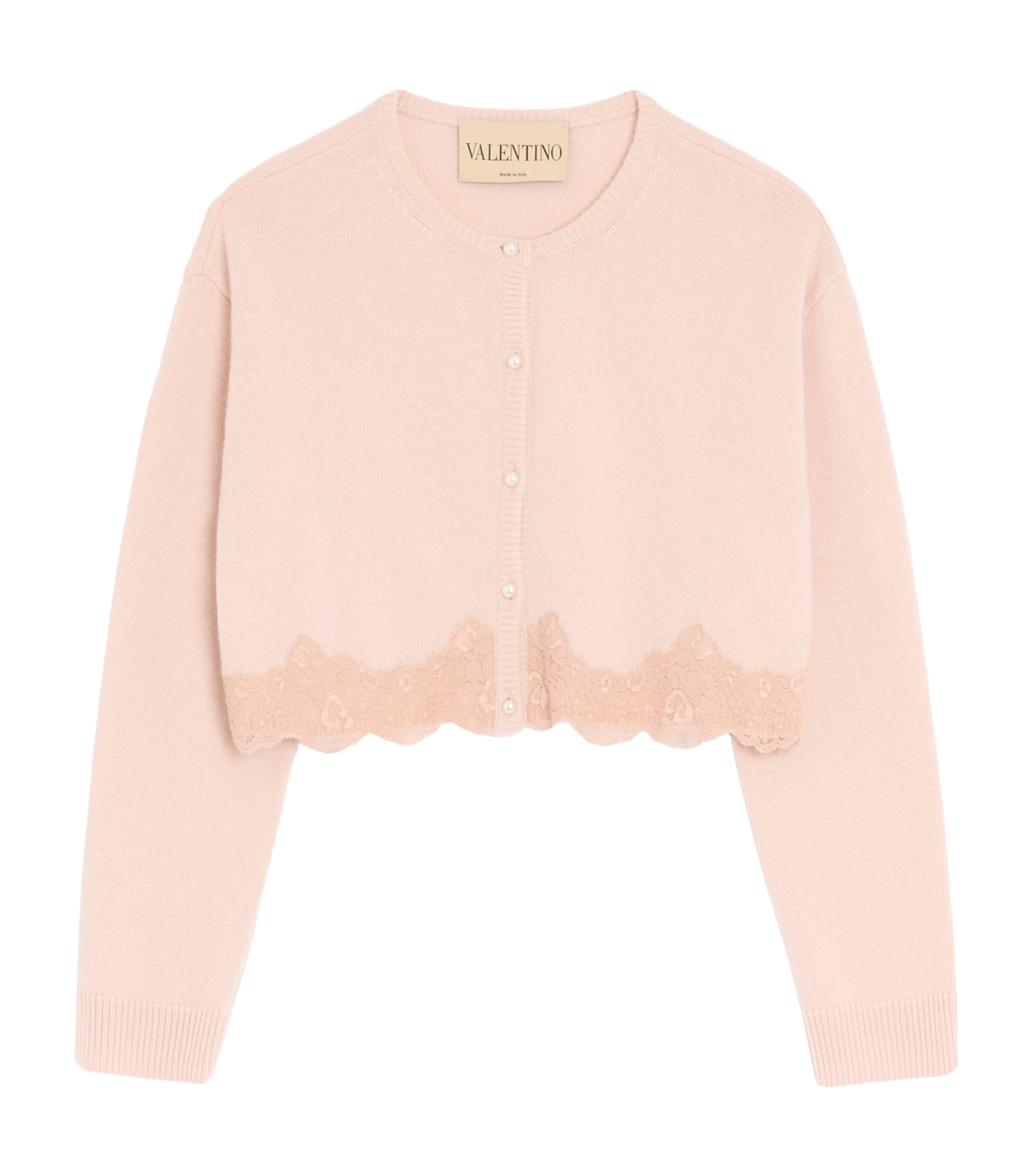 Virgin Wool Lace-Trim Cardigan