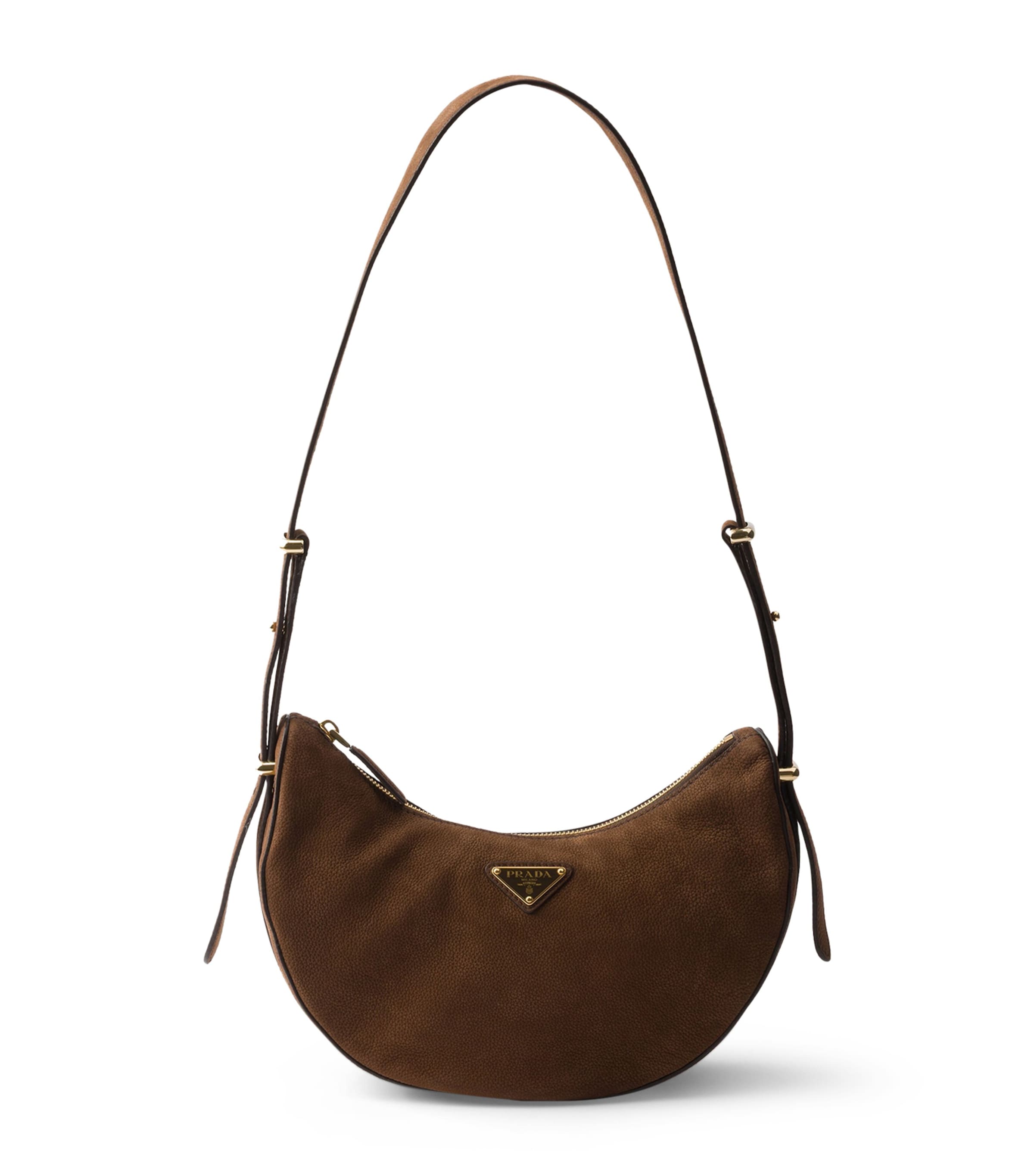 Prada Small Nubuck Leather Arqué Shoulder Bag Brown