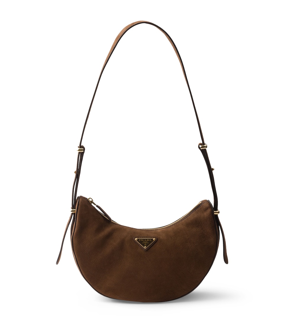 Prada Small Nubuck Leather Arqué Shoulder Bag Brown