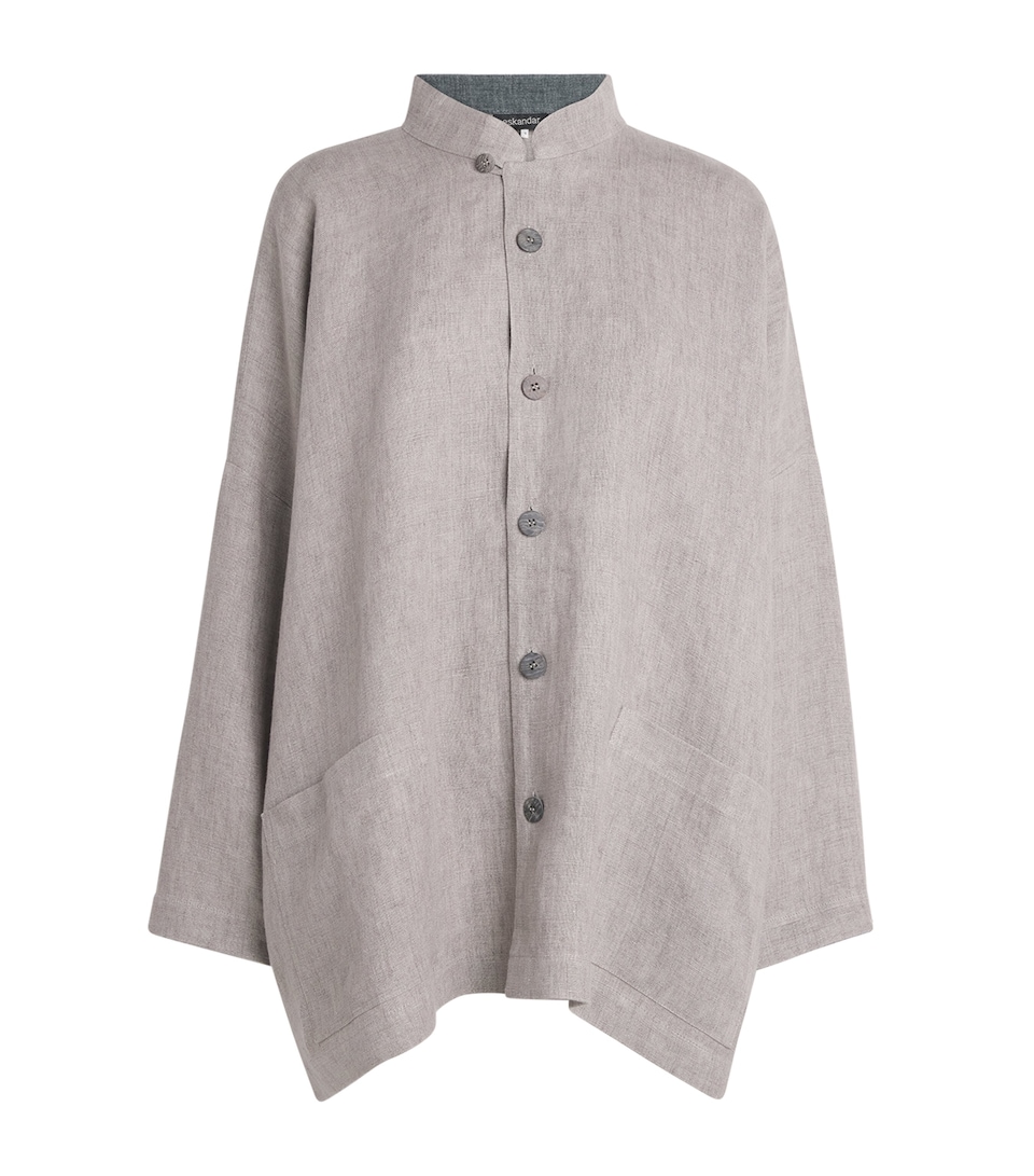 Eskandar Womens Linen Wide Longline Jacket Stone