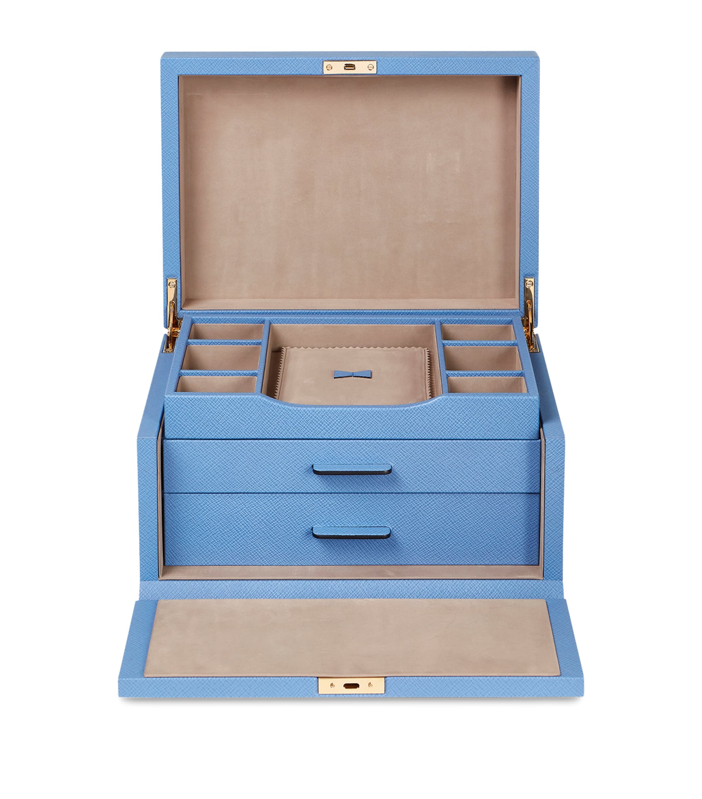 Smythson Leather Panama Jewellery Box Nile Blue