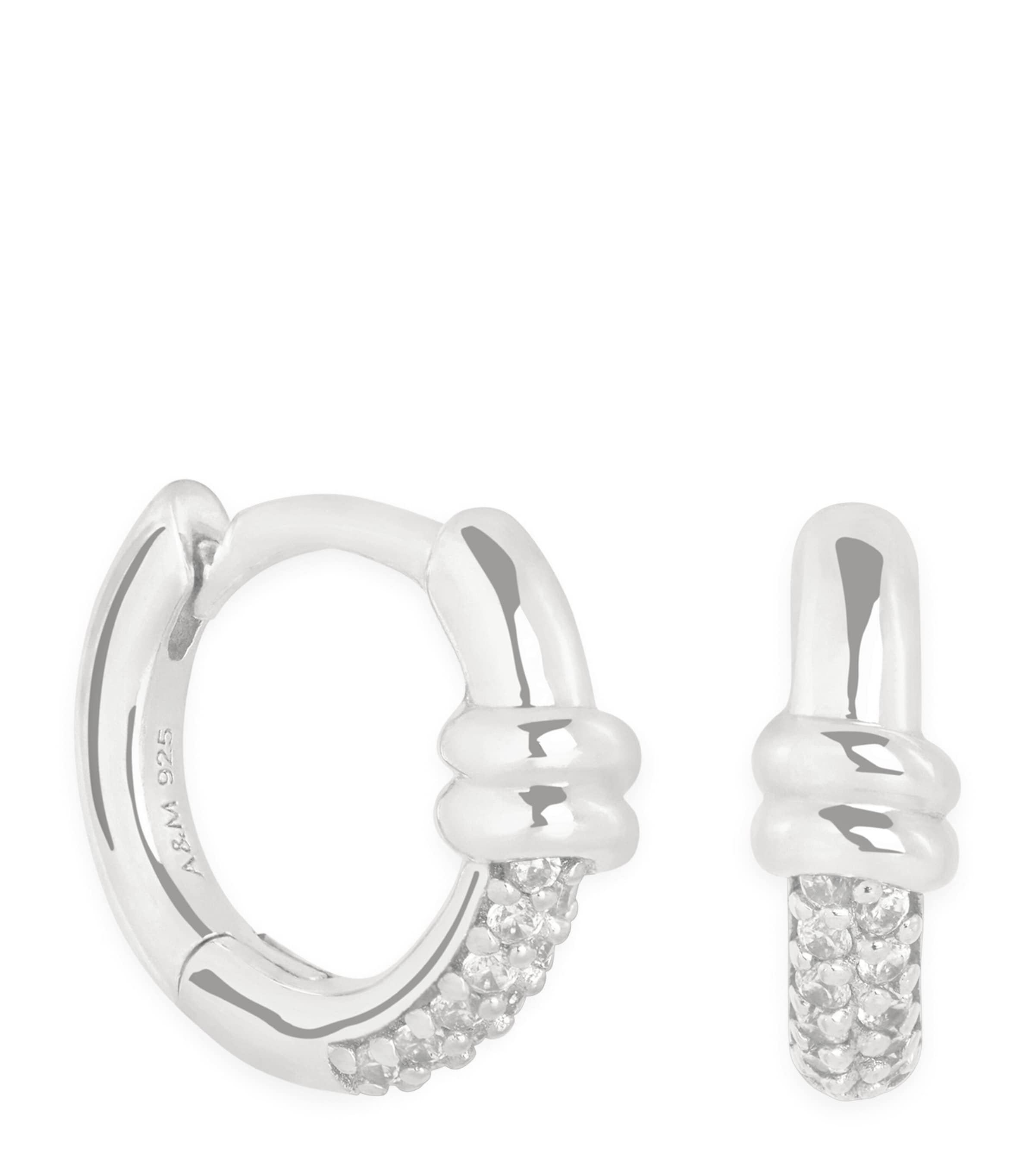 Rhodium-Plated Pavé Knot Huggies Earrings