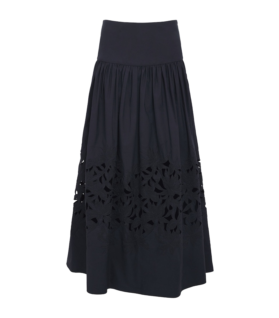 Cotton Floral Appliqué Maxi Skirt