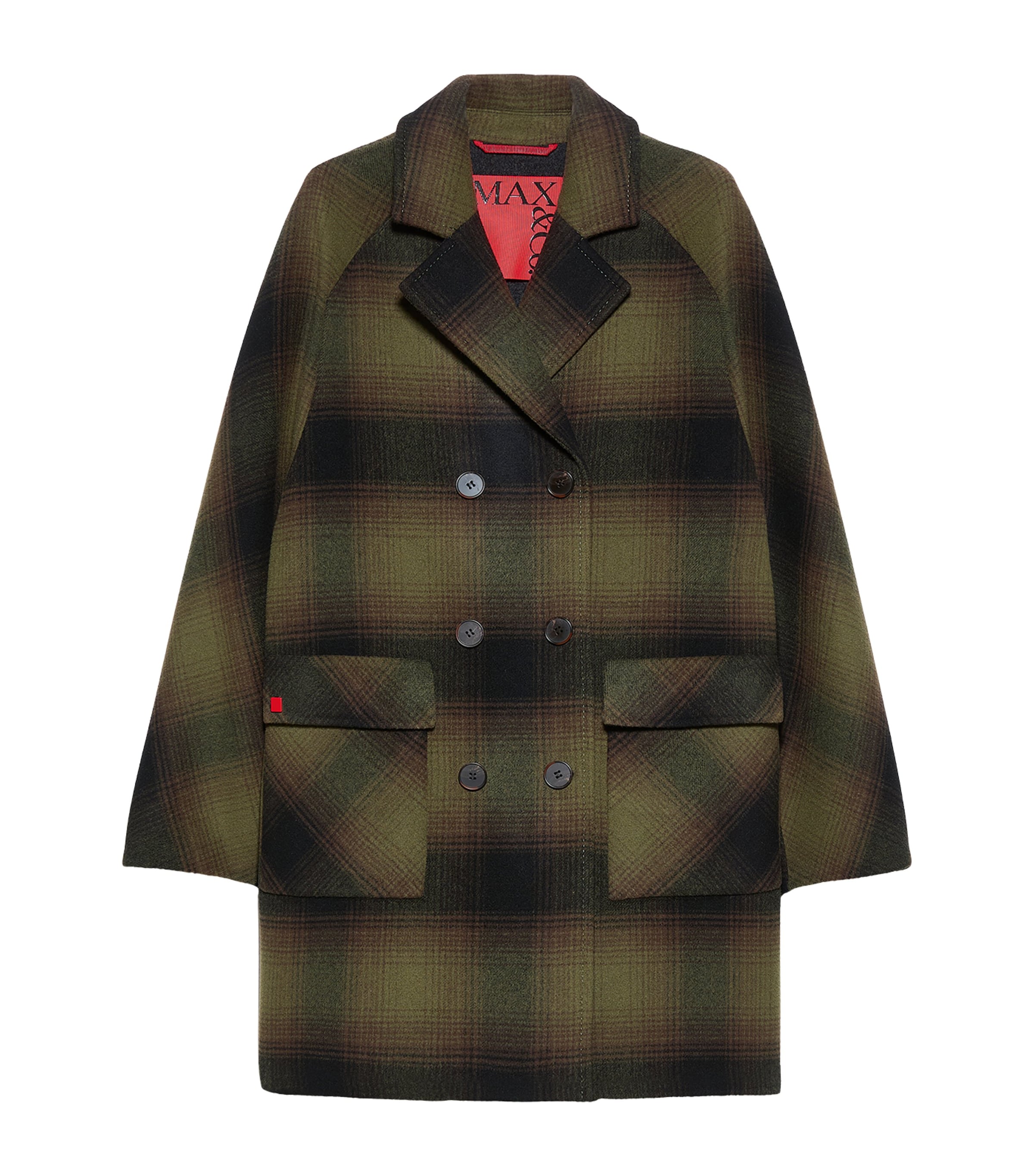 MAX&Co. Womens Virgin Wool Blurred Check Coat Green
