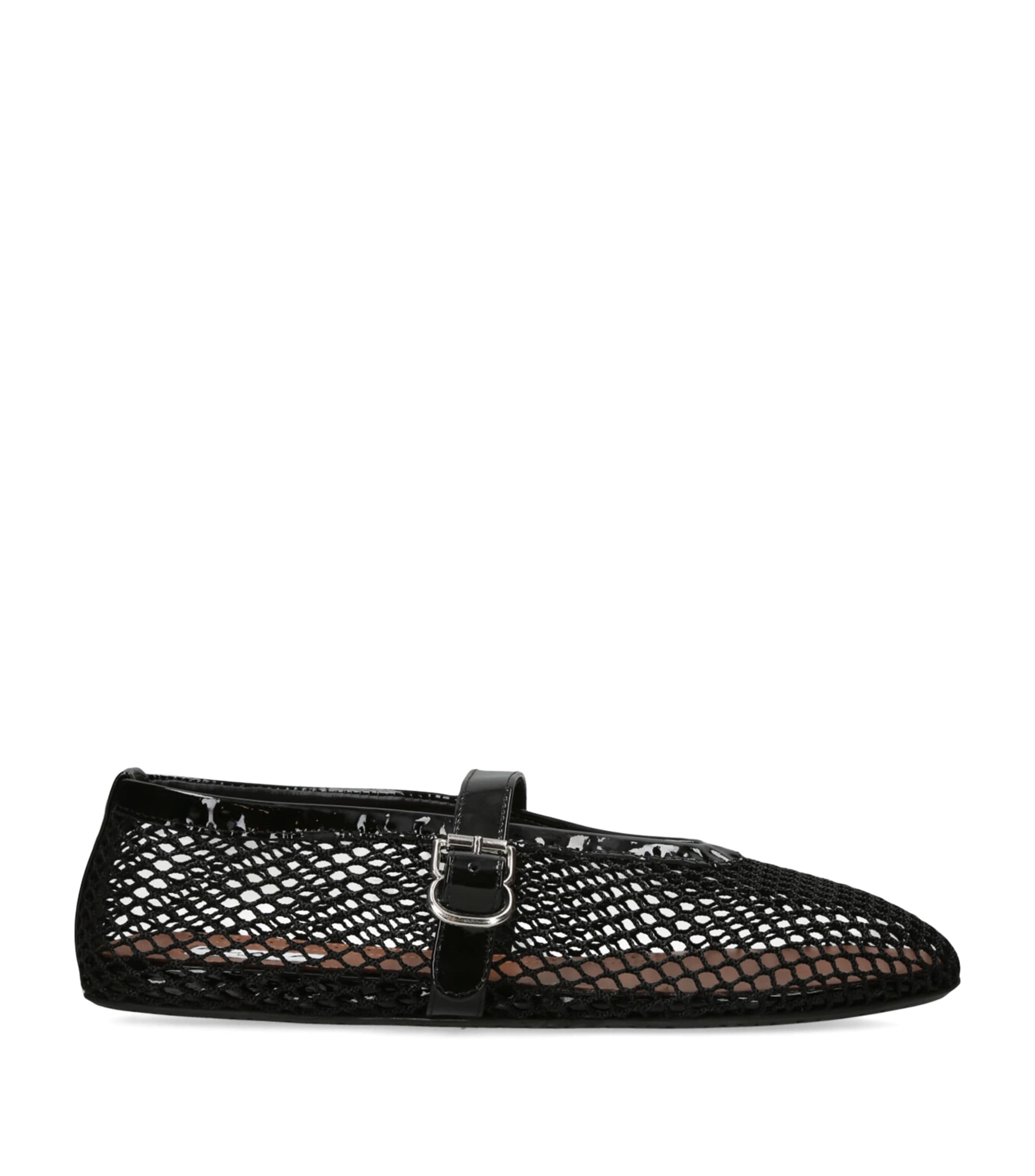 Alaïa Womens Leather Mesh Ballet Flats Black