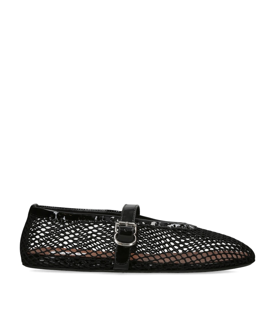 Alaïa Womens Leather Mesh Ballet Flats Black